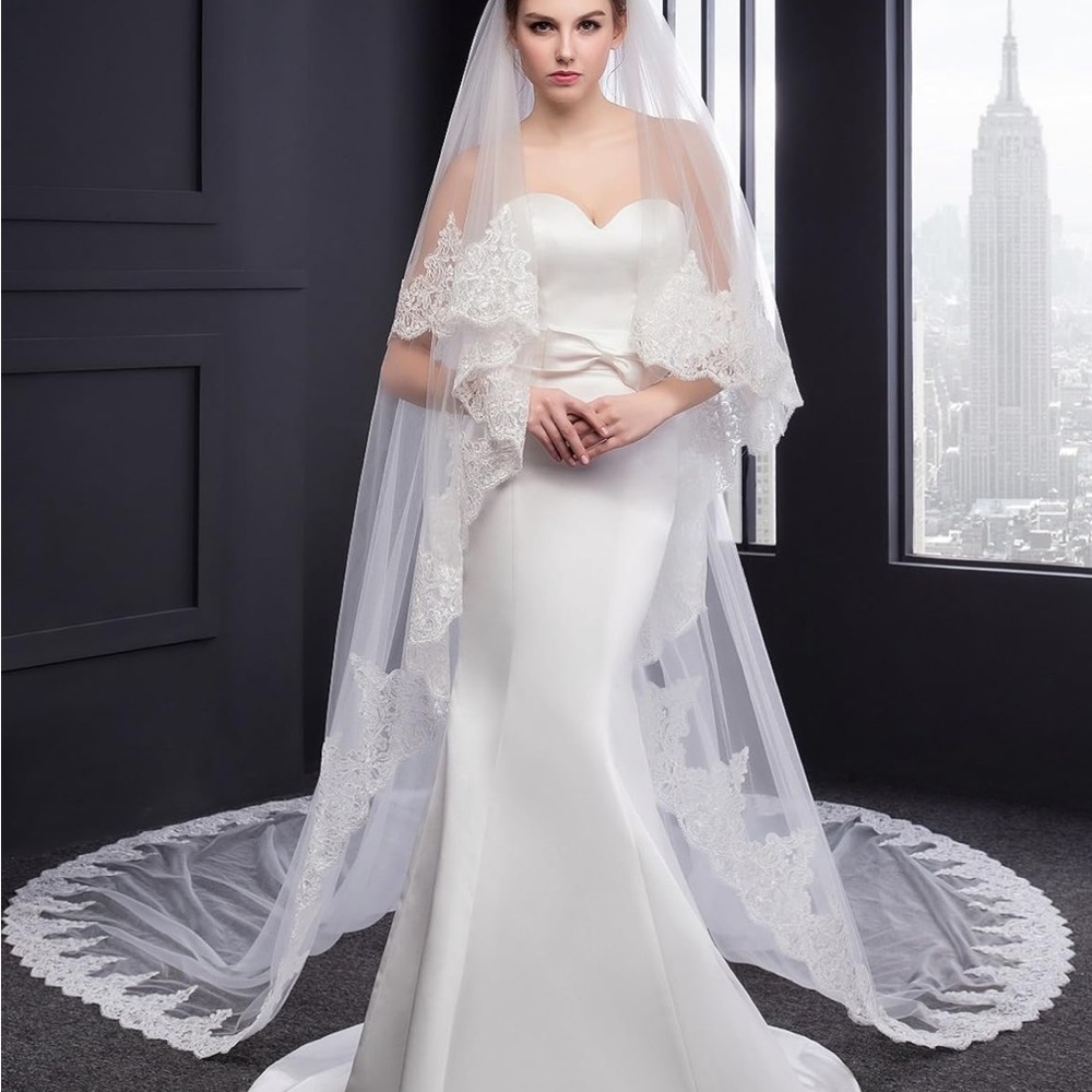 Ivory Lace Wedding Veil - Royal Length